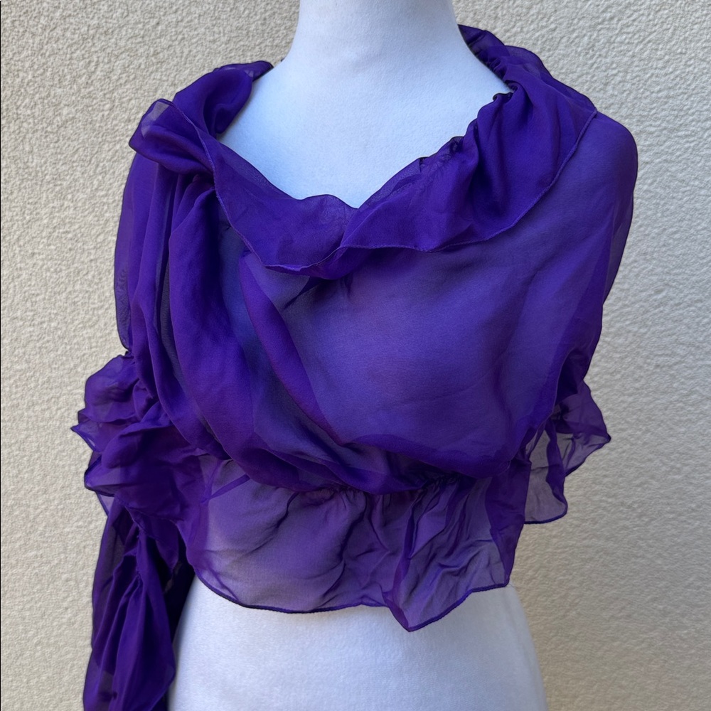 Ralph Lauren collection purple gathered ruched silk scarf wrap cover up - Picture 4 of 6